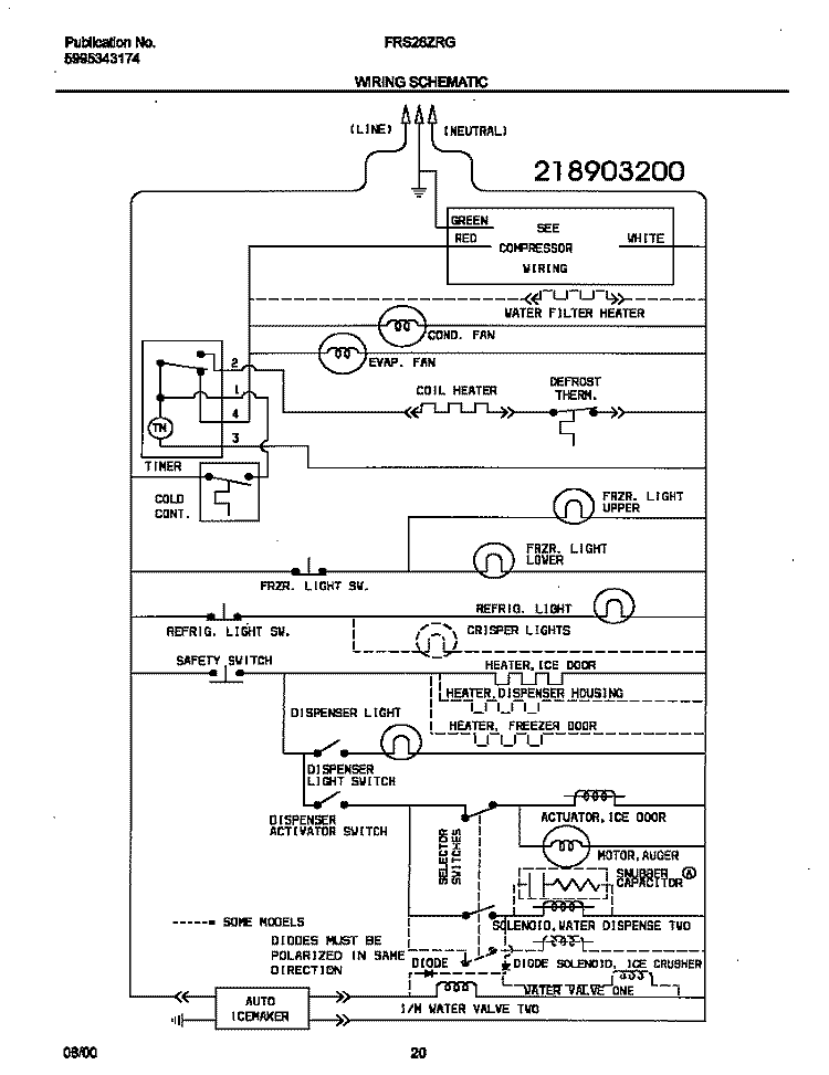 WIRING SCHEMATIC Diagram and Parts List for FRS26ZRGDB  Frigidaire Refrigerator