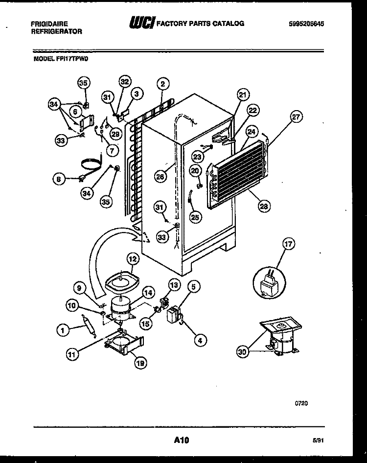 SYSTEM AND AUTOMATIC DEFROST PARTS Diagram and Parts List for FPI17TPW0  Frigidaire Refrigerator