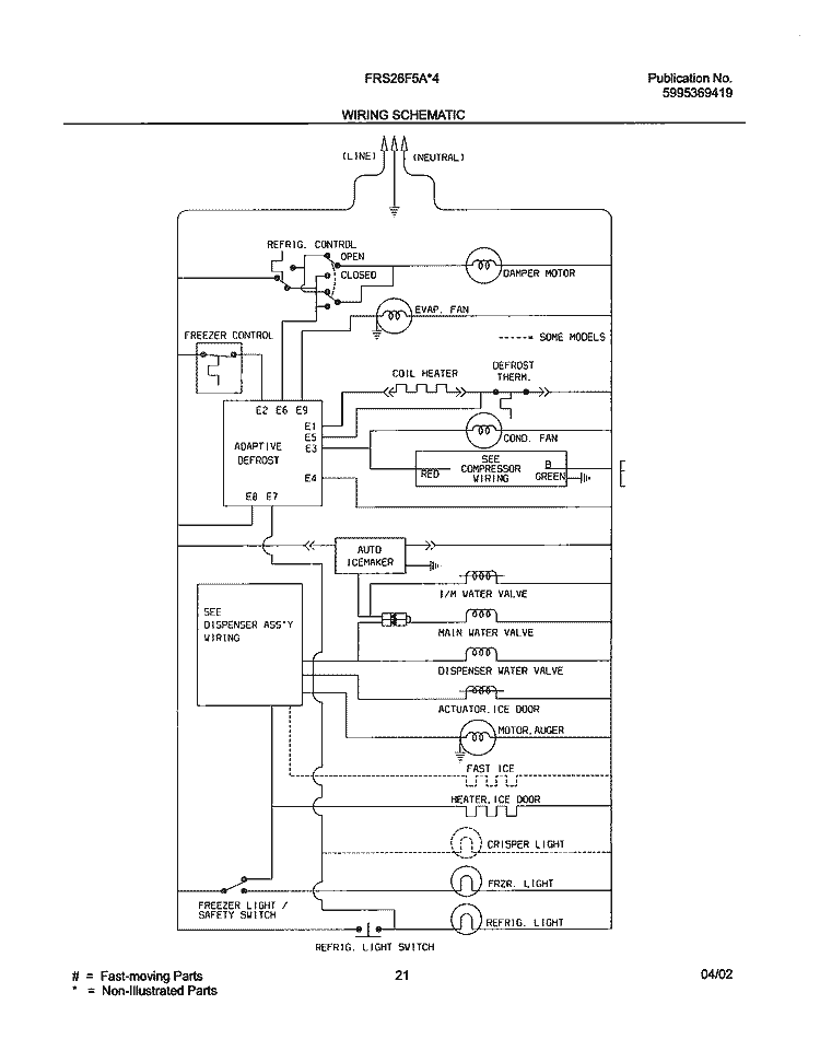 WIRING SCHEMATIC Diagram and Parts List for FRS26F5AQ4  Frigidaire Refrigerator