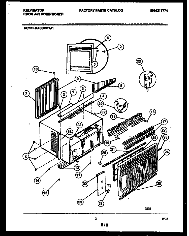 CABINET PARTS Diagram and Parts List for KAC063P7A1  Kelvinator Air Conditioner