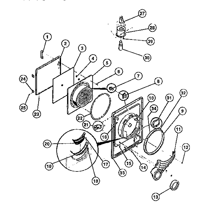 DOOR, FRONT PANEL, LINT FILTER Diagram and Parts List for DG8800PW0  Frigidaire Dryer
