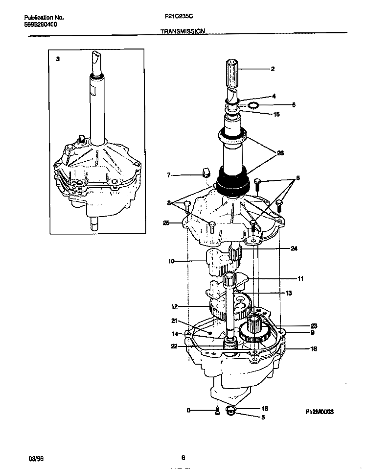 TRANSMISSION Diagram and Parts List for F21C235CS2  Frigidaire Washer