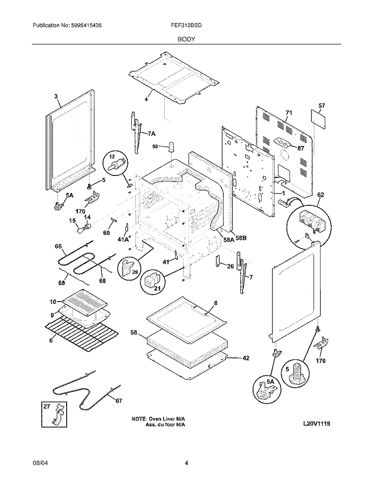 BODY Diagram and Parts List for FEF312BSD  Frigidaire Range