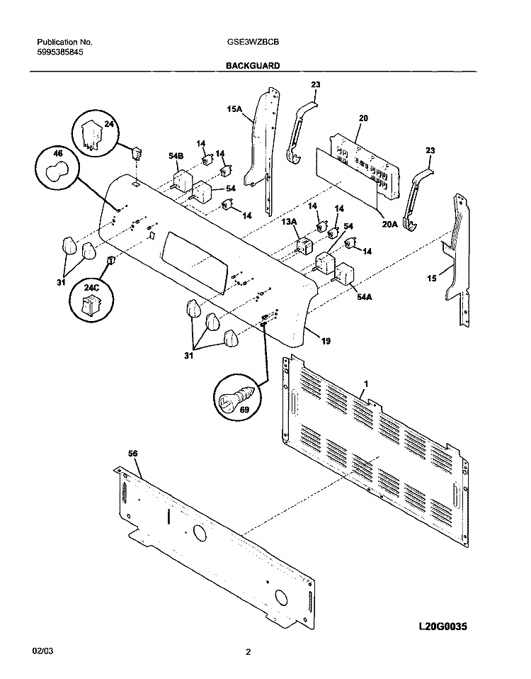 BACKGUARD Diagram and Parts List for GSE3WZBCB  Frigidaire Range