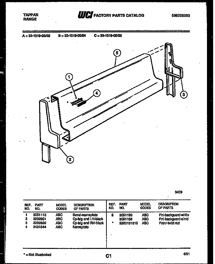 BACKGUARD Diagram and Parts List for 32-1019-00-03  Tappan Range