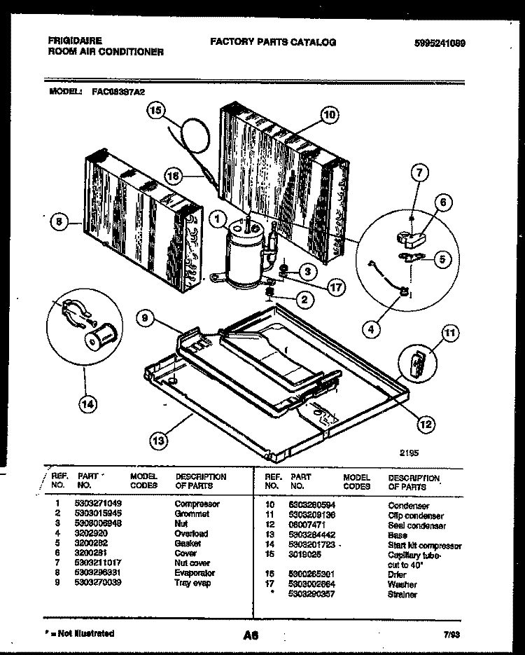 SYSTEM PARTS Diagram and Parts List for FAC083S7A2  Frigidaire Air Conditioner