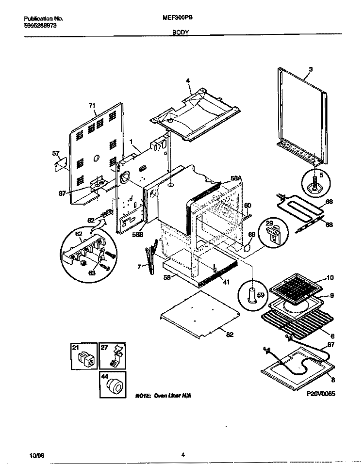 BODY Diagram and Parts List for MEF305PBWE  Frigidaire Range