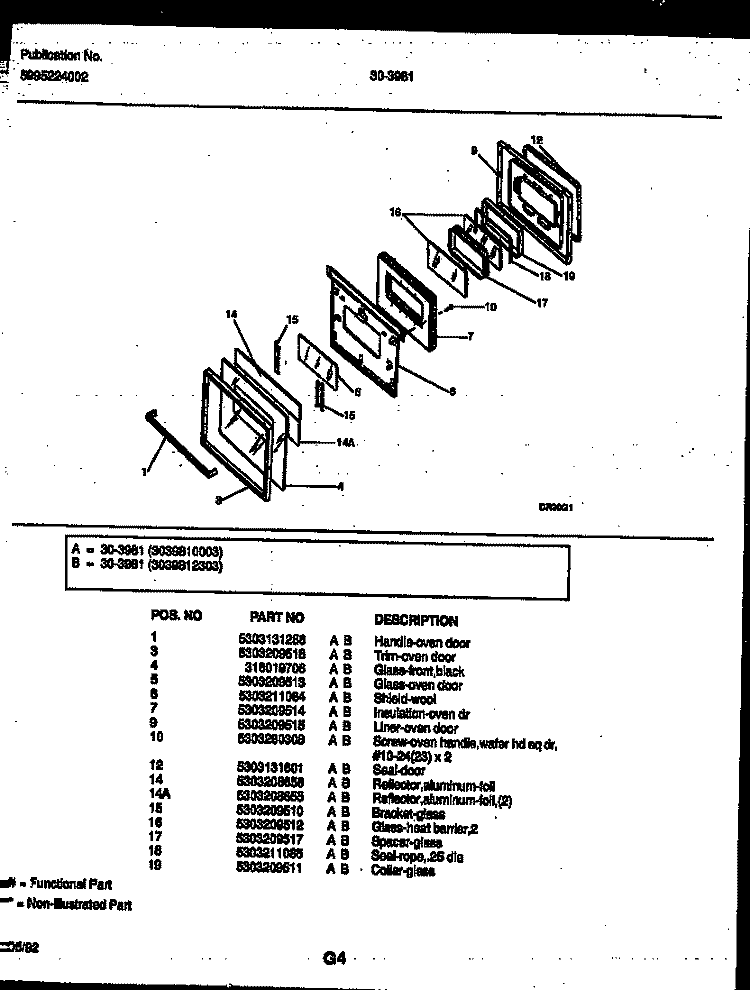 DOOR PARTS Diagram and Parts List for 30-3981-23-03  Tappan Range