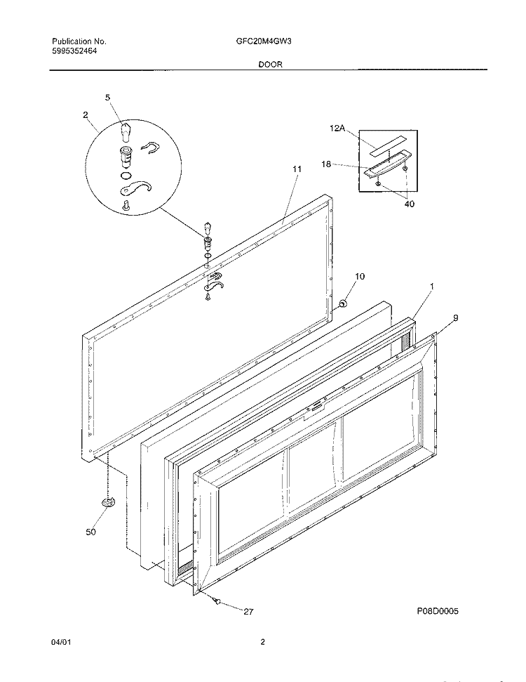 DOOR Diagram and Parts List for GFC20M4GW3  Gibson Freezer