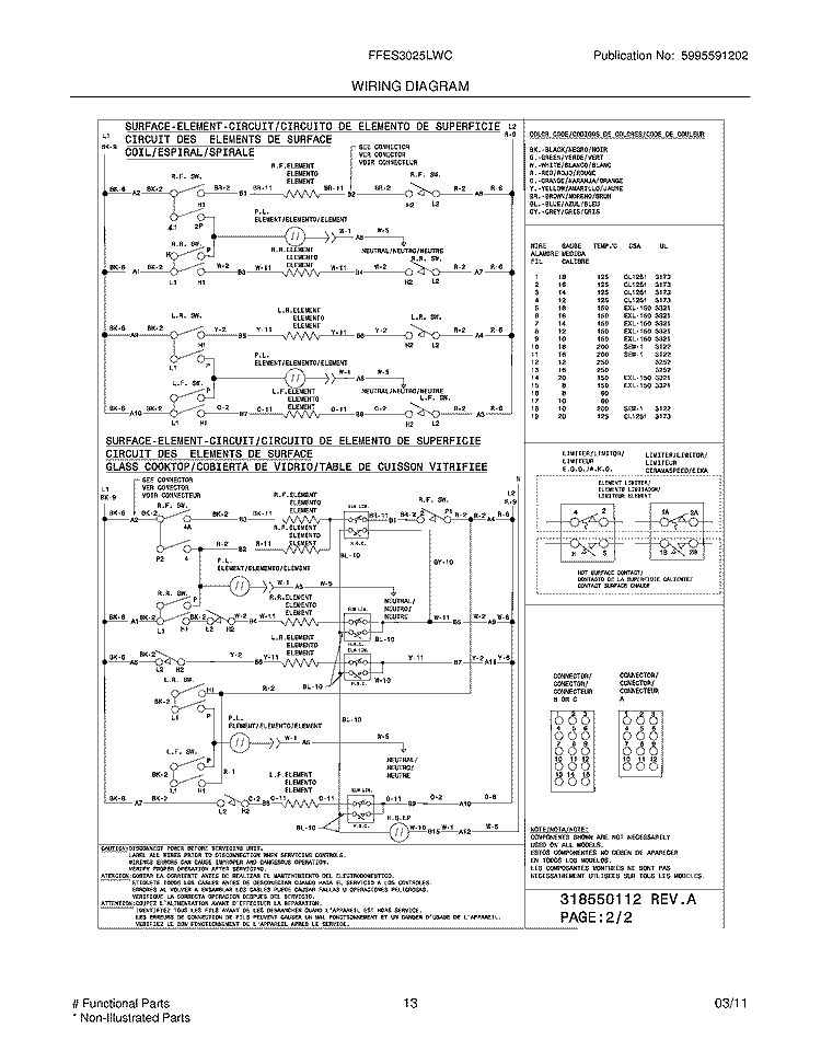 WIRING DIAGRAM Diagram and Parts List for FFES3025LWC  Frigidaire Wall Oven