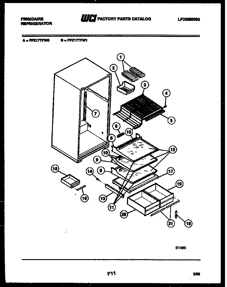 SHELVES AND SUPPORTS Diagram and Parts List for FPZ17TFH1  Frigidaire Refrigerator