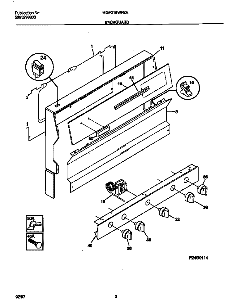 BACKGUARD Diagram and Parts List for MGF316WFSA  Frigidaire Range