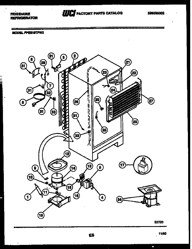 SYSTEM AND AUTOMATIC DEFROST PARTS Diagram and Parts List for FPES19TFF2  Frigidaire Refrigerator