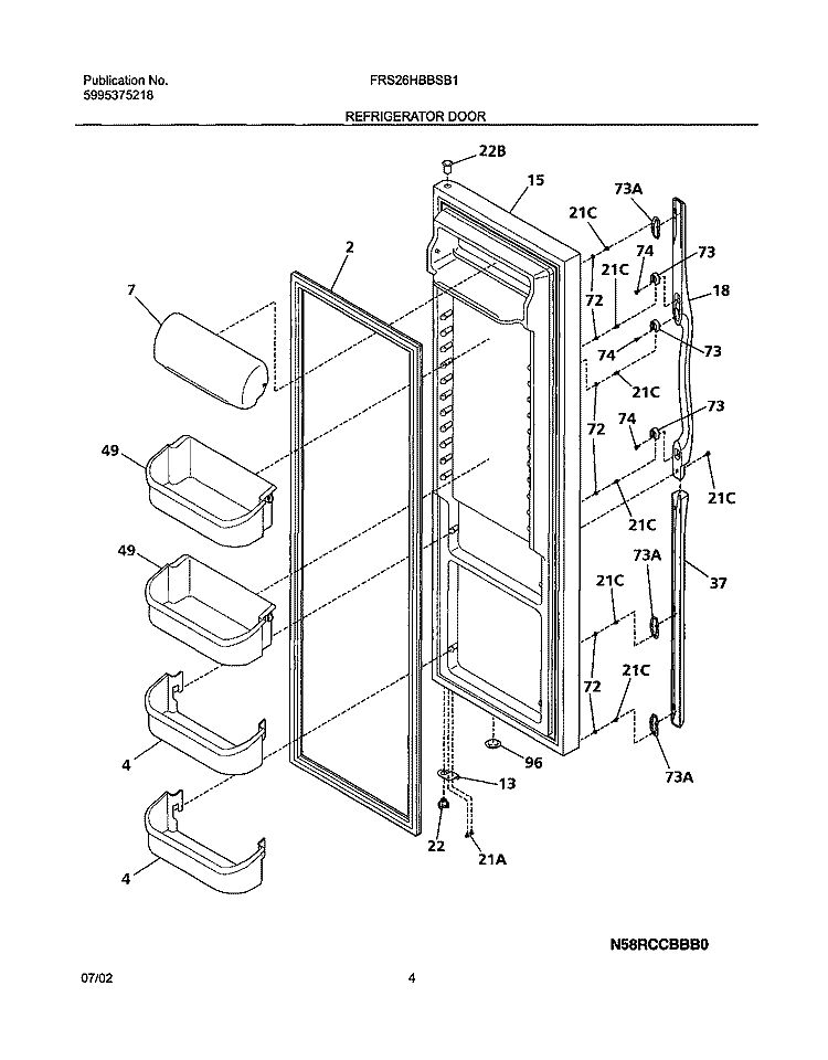 REFRIGERATOR DOOR Diagram and Parts List for FRS26HBBSB1  Frigidaire Refrigerator