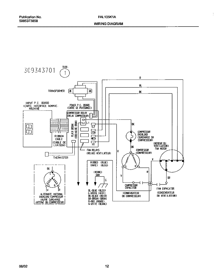 WIRING DIAGRAM Diagram and Parts List for FAL105K1A3  Frigidaire Air Conditioner