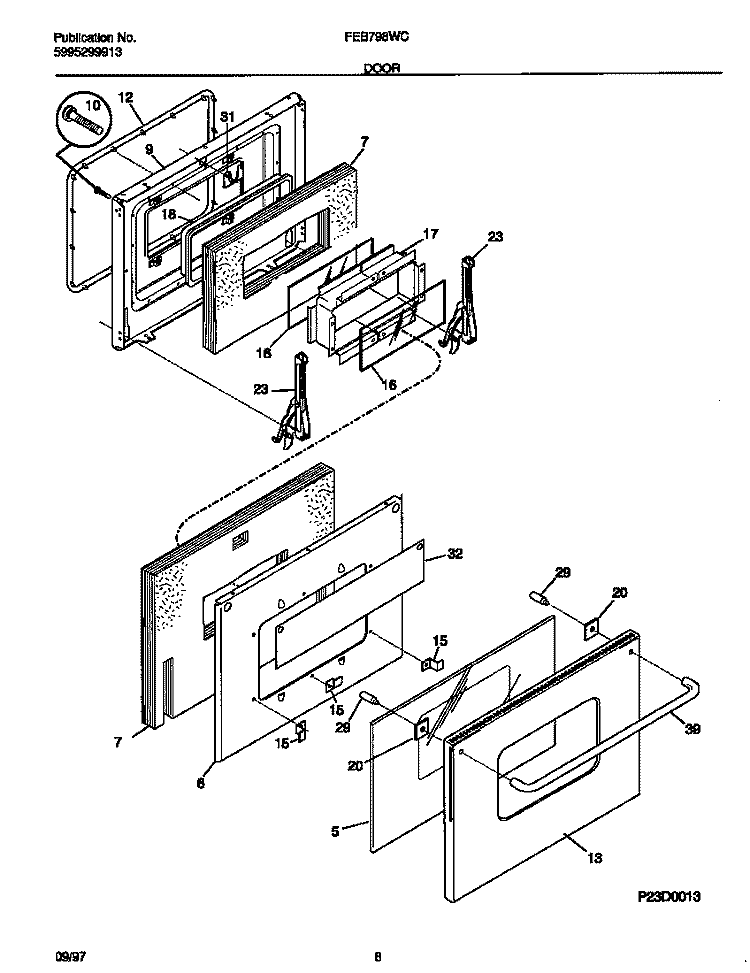 DOOR Diagram and Parts List for FEB798WCCF  Frigidaire Wall Oven