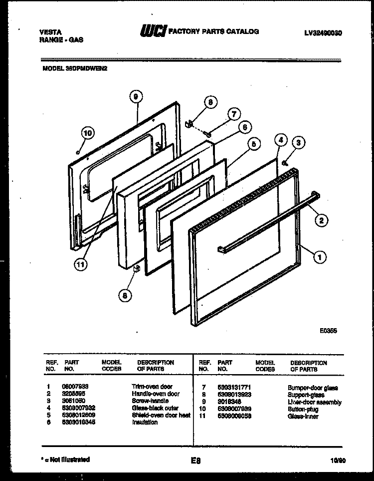 DOOR PARTS Diagram and Parts List for 36DPMDWEN2-23  Tappan Range