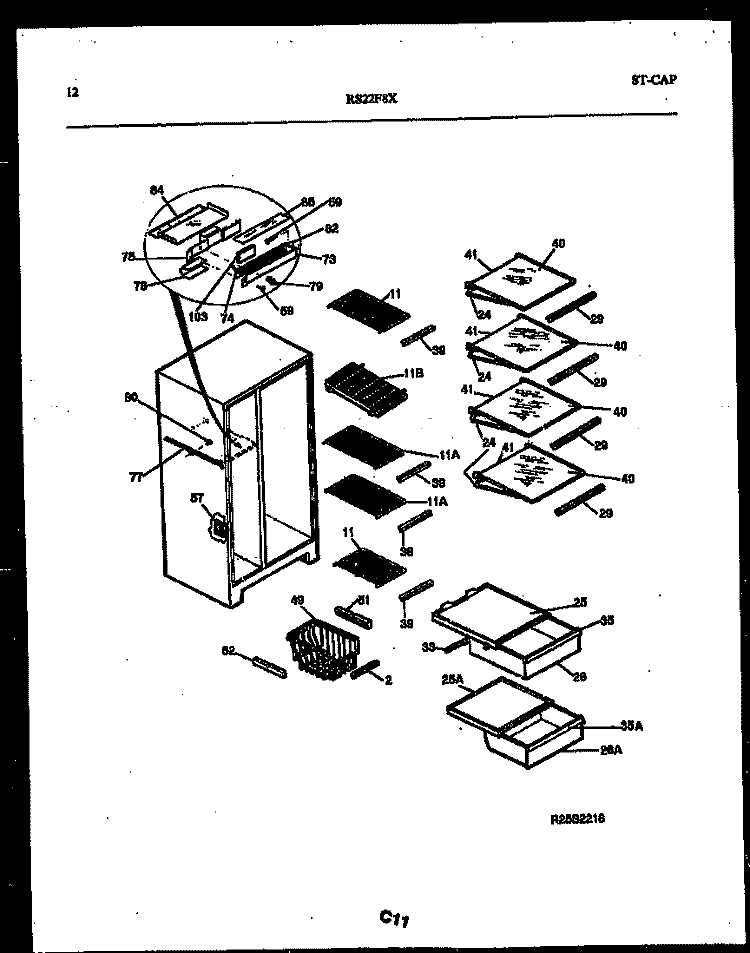 SHELVES AND SUPPORTS Diagram and Parts List for RS22F8DX1C  Gibson Refrigerator