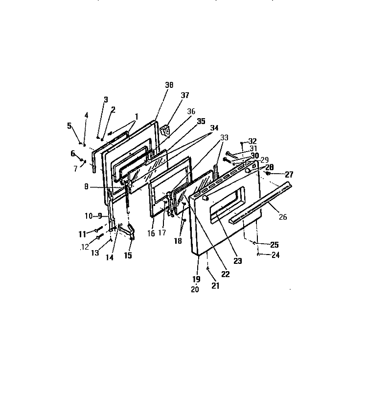 OVEN DOOR PANELS Diagram and Parts List for RG45CL0  Frigidaire Range