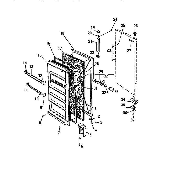 DOOR Diagram and Parts List for FU218ERW1  Frigidaire Freezer
