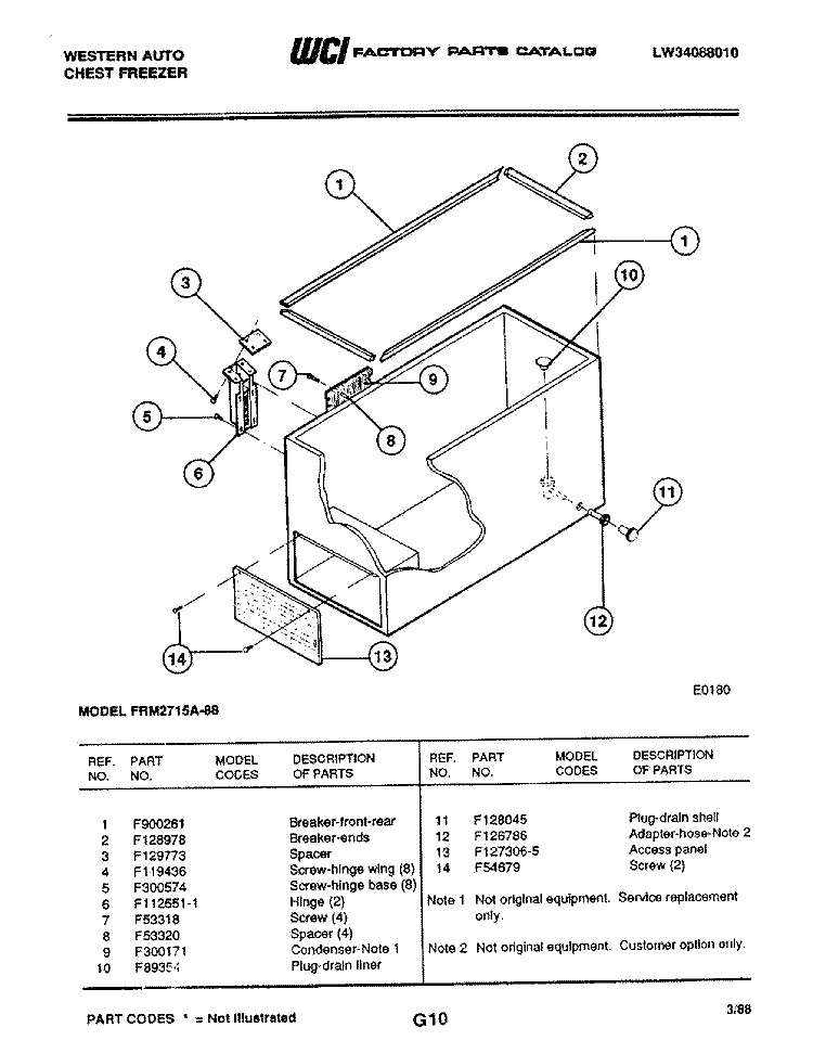 CABINET Diagram and Parts List for FRM2715A-88  Frigidaire Freezer