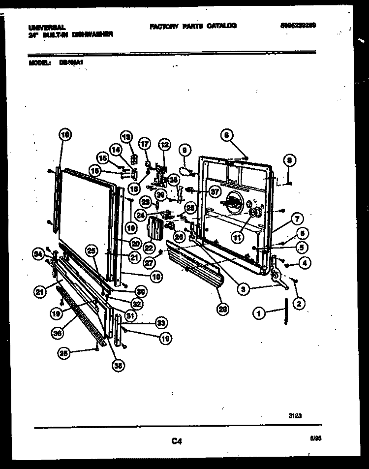 DOOR PARTS Diagram and Parts List for DB400A1  Frigidaire Dishwasher