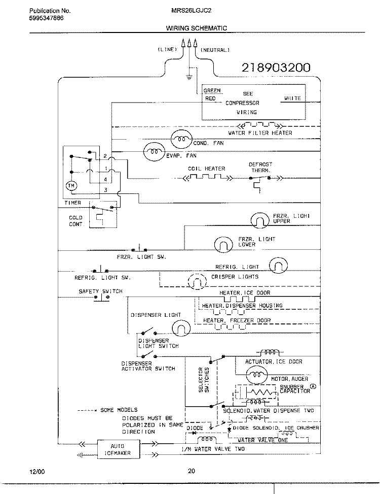 WIRING SCHEMATIC Diagram and Parts List for MRS26LGJC2  Frigidaire Refrigerator