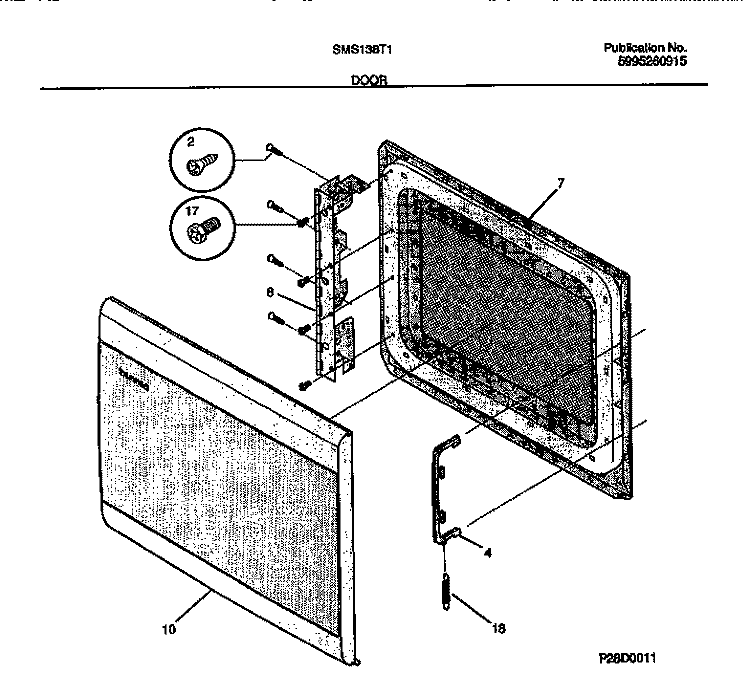 DOOR Diagram and Parts List for SMS138T1B2  Tappan Microwave
