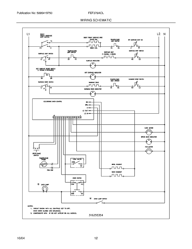 WIRING SCHEMATIC Diagram and Parts List for FEF379ACL  Frigidaire Range