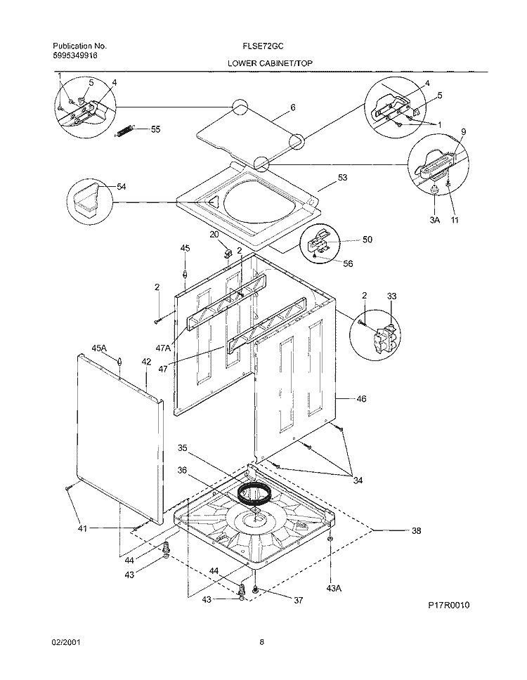 WSHR CAB, TOP Diagram and Parts List for FLSE72GCTB  Frigidaire Washer Dryer Combo