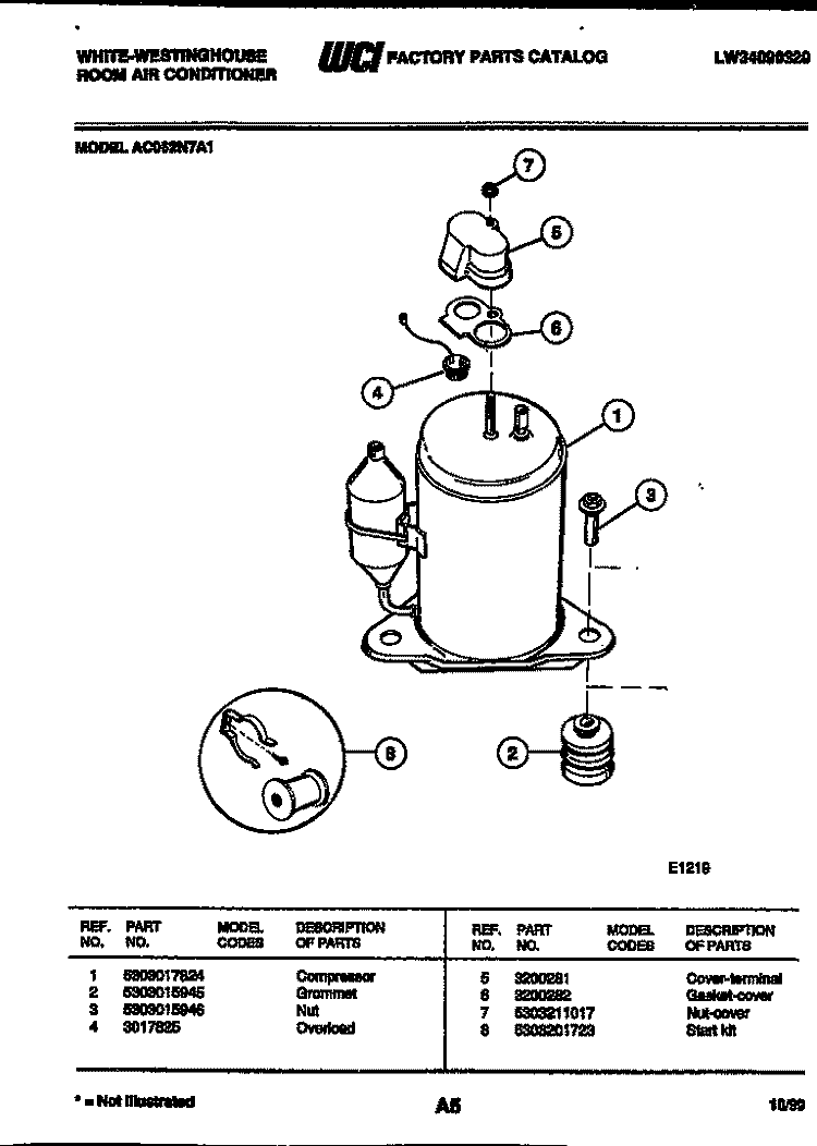 COMPRESSOR PARTS Diagram and Parts List for AC062N7A1  Frigidaire Air Conditioner