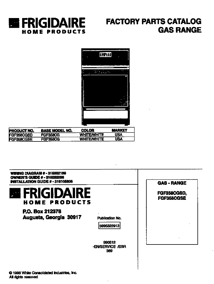 COVER Diagram and Parts List for FGF358CGSD  Frigidaire Range