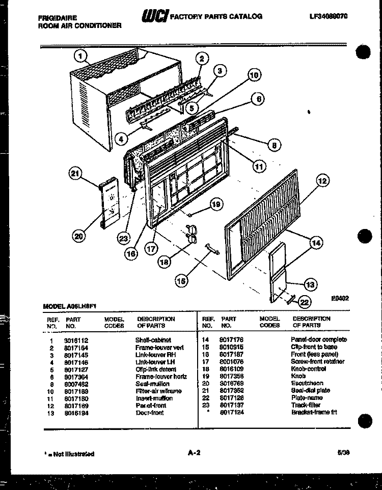 CABINET PARTS Diagram and Parts List for A06LH6F1  Frigidaire Air Conditioner