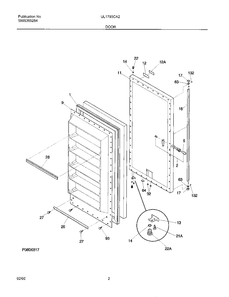 DOOR Diagram and Parts List for UL1793CA2  Electrolux Freezer