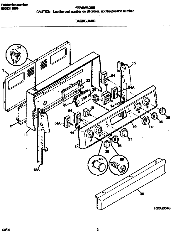 BACKGUARD Diagram and Parts List for FEF336BGDB  Frigidaire Range