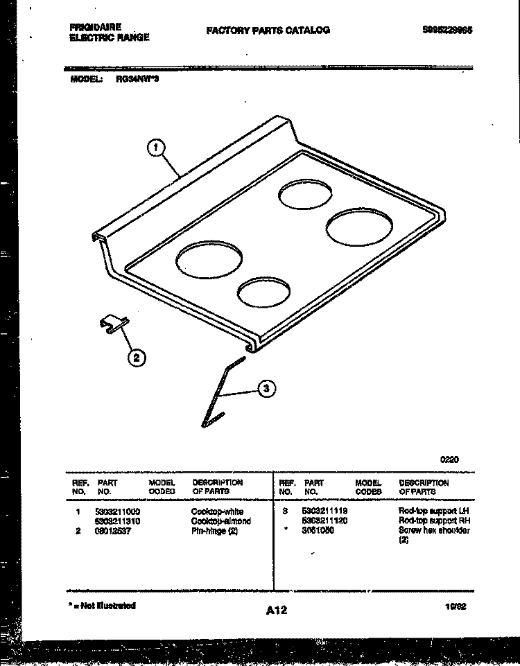 COOKTOP PARTS Diagram and Parts List for RG34NL3  Frigidaire Range