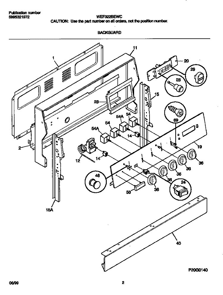 BACKGUARD Diagram and Parts List for WEF322BEWC  Frigidaire Range