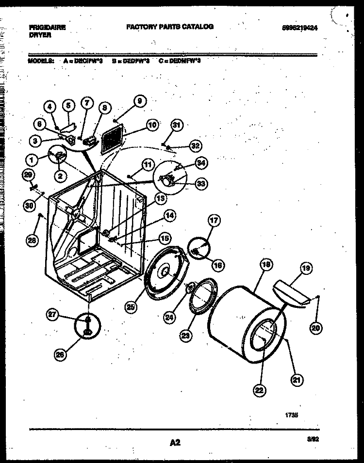 CABINET AND COMPONENT PARTS Diagram and Parts List for DEDMFW3  Frigidaire Dryer