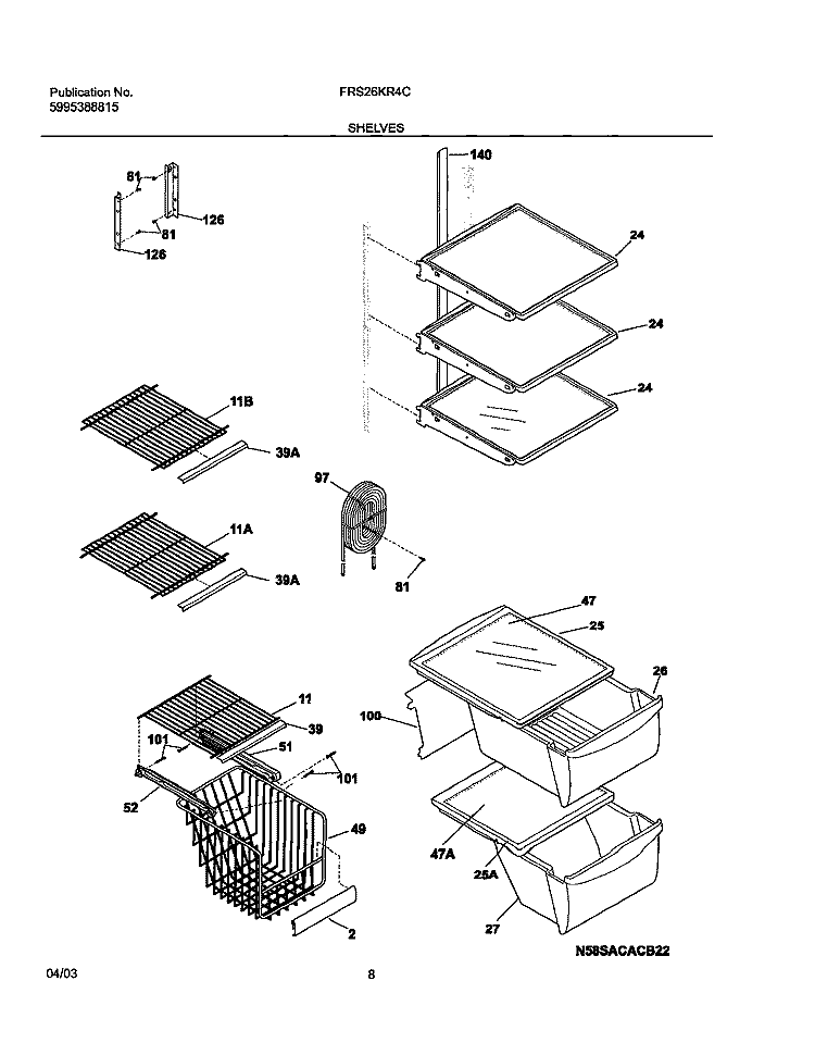 SHELVES Diagram and Parts List for FRS26KR4CB0  Frigidaire Refrigerator