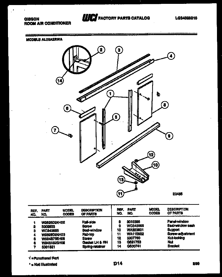 INSTALLATION PARTS Diagram and Parts List for AL05A2RWA  Gibson Air Conditioner