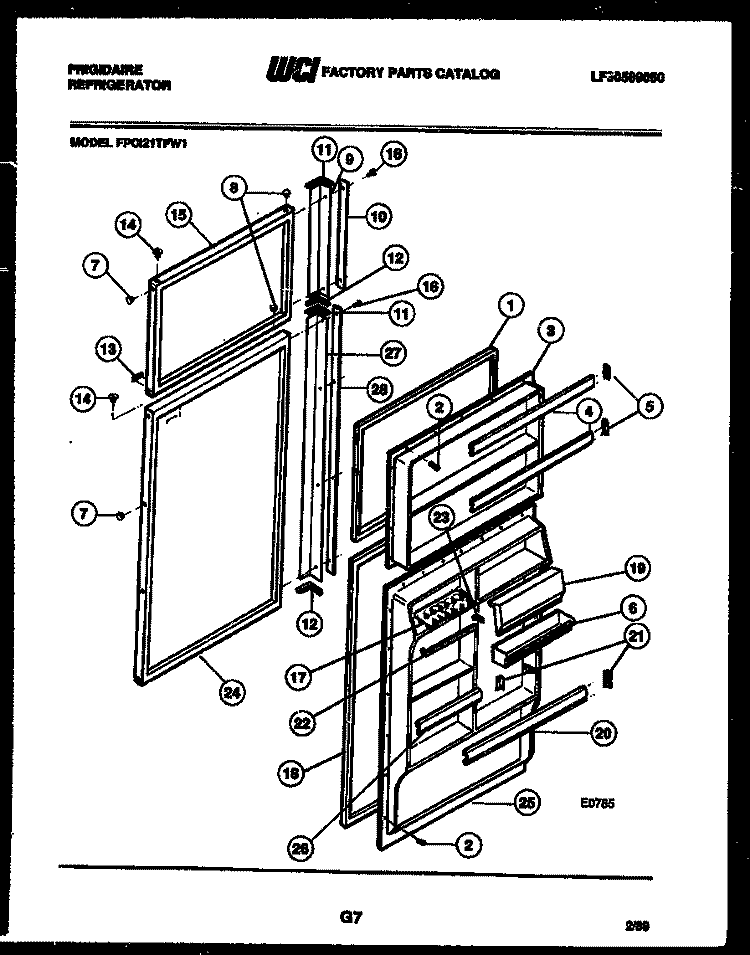 DOOR PARTS Diagram and Parts List for FPCI21TFA1  Frigidaire Refrigerator
