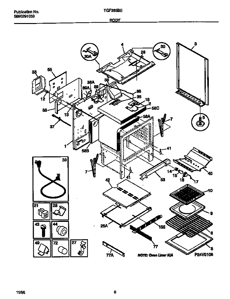 BODY Diagram and Parts List for TGF365BEDB  Tappan Range
