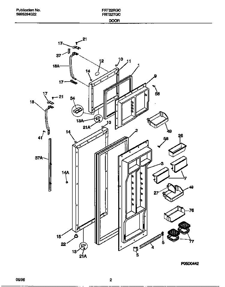 DOOR Diagram and Parts List for FRT22RGCB2  Frigidaire Refrigerator
