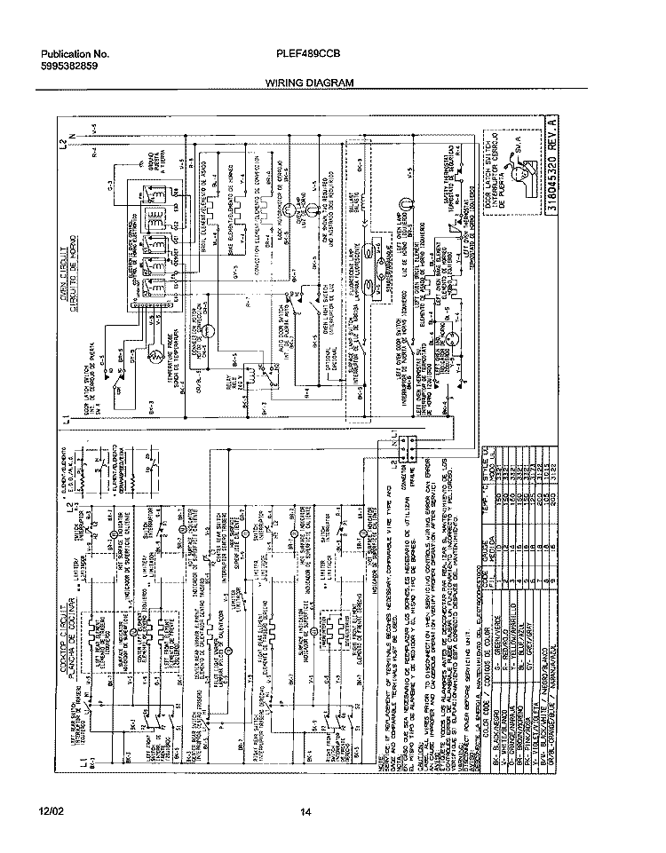 WIRING DIAGRAM Diagram and Parts List for PLEF489CCB  Frigidaire Range