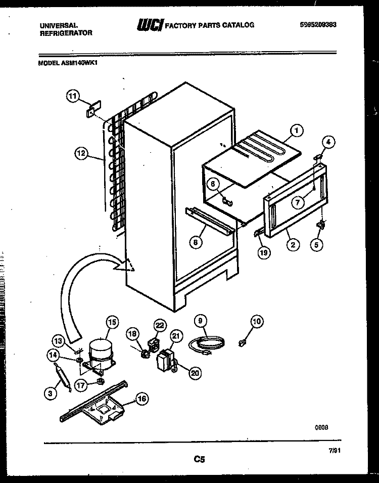 SYSTEM AND AUTOMATIC DEFROST PARTS Diagram and Parts List for ASM140WKW1  Frigidaire Refrigerator