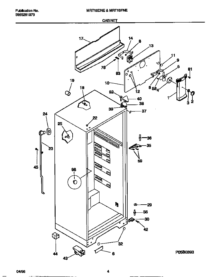 CABINET Diagram and Parts List for MRT18DNED0  Frigidaire Refrigerator