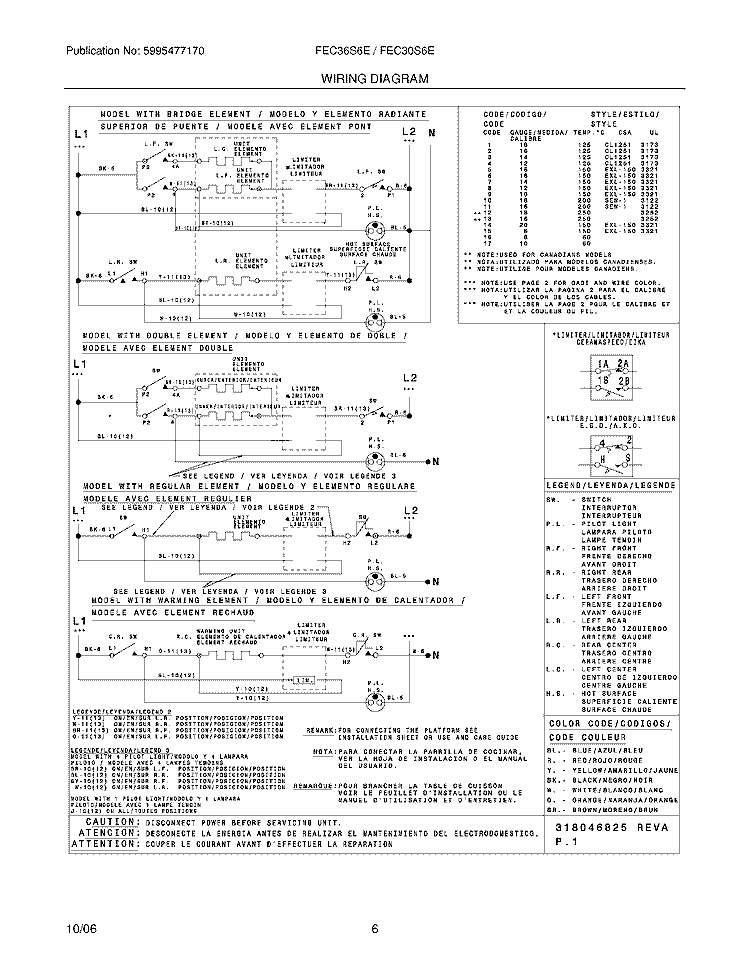 WIRING DIAGRAM Diagram and Parts List for FEC36S6EBB  Frigidaire Cooktop
