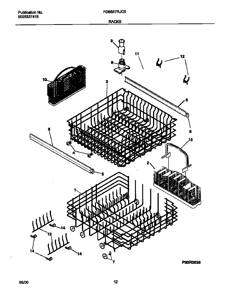 RACK Diagram and Parts List for FDB657RJC0  Frigidaire Dishwasher