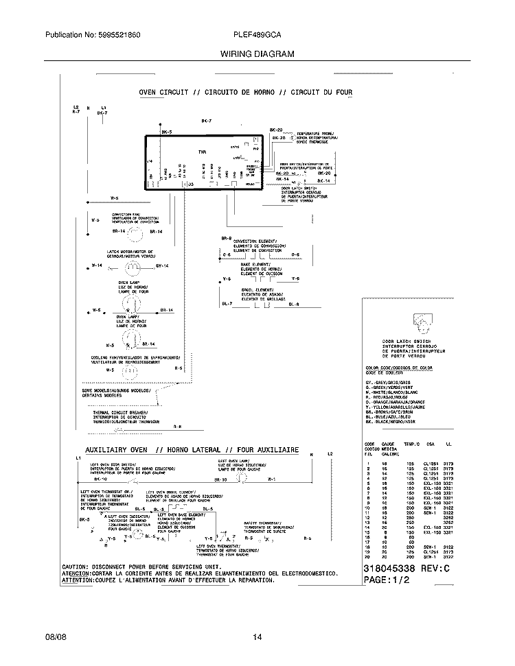 WIRING DIAGRAM Diagram and Parts List for PLEF489GCA  Frigidaire Range