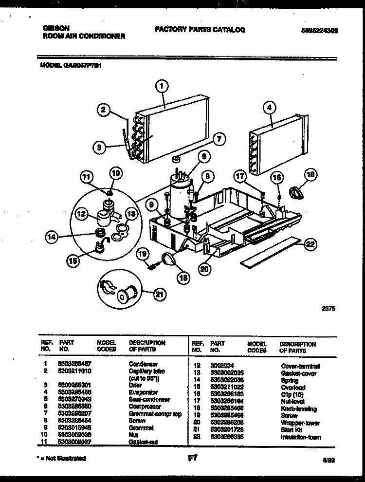 SYSTEM PARTS Diagram and Parts List for GAB067P7B1  Gibson Air Conditioner